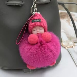 Pink Fluffy Keychain Accessory
